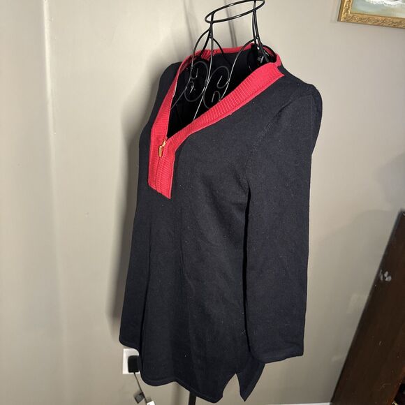 CABLE & GAUGE Women Tunic Sweater Small Black Red Zip Neck Stretch Knit Pullover - Picture 3 of 7